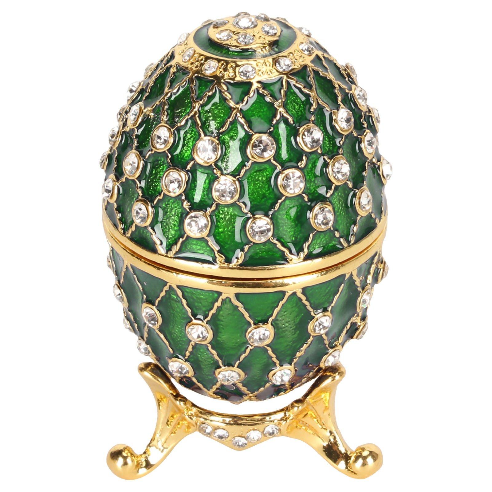

Egg Trinket Box Zinc Alloy Sparkling Rhinestone Exquisite Elegant Metal Jewelry Box for Family Office Storage Red/Green/Blue зелений