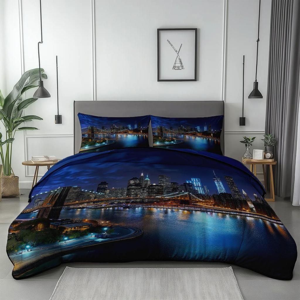 Modern City Duvet Cover Sets For Kids Boys Girls Queen Lightweight Quilt Covers Bedroom Decor Building Bedding Sets No Comforter