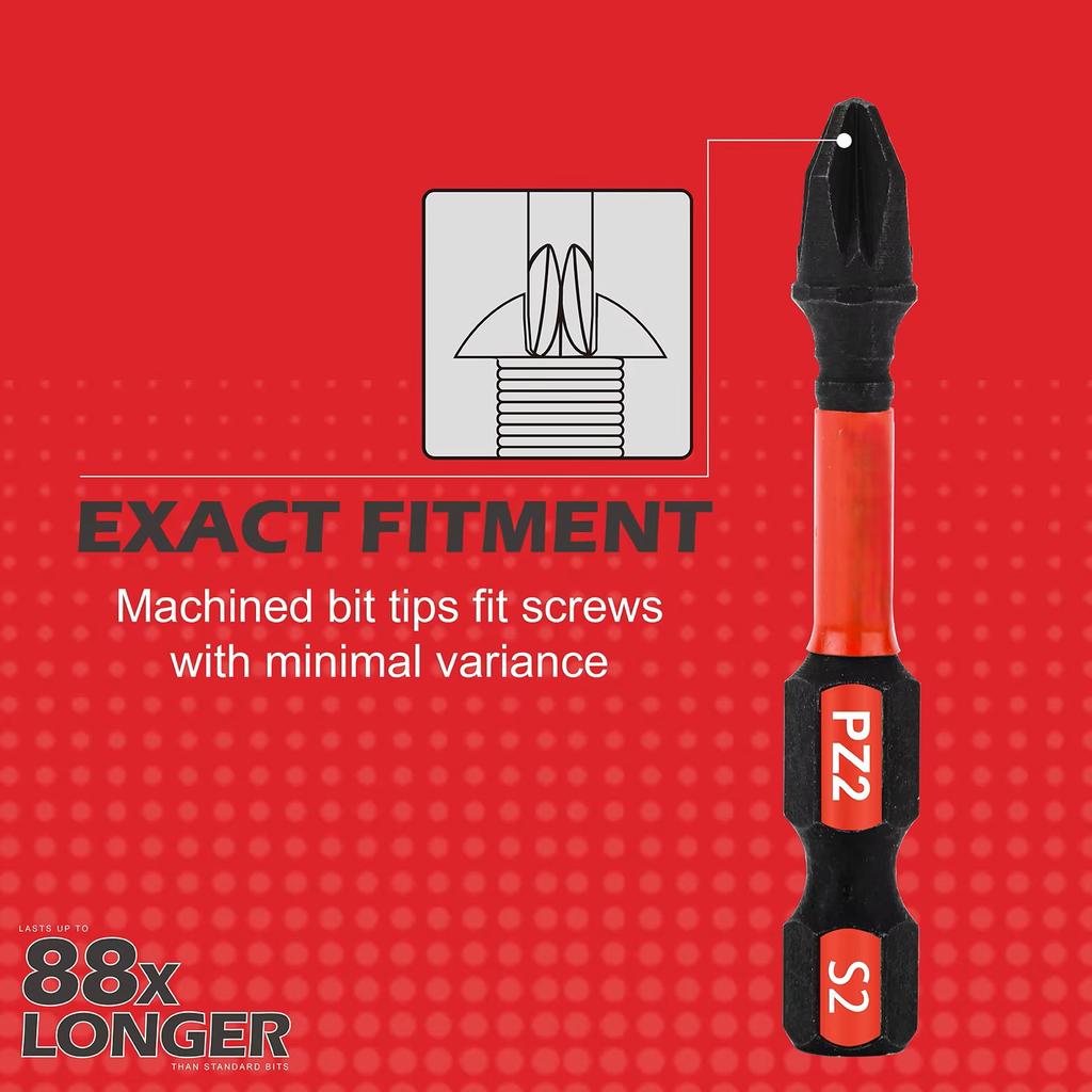 Pozidriv #2 PZ2 Impact Tough Screwdriver Power Bit Set, S2 Alloy Steel Bit with Storage Organizer