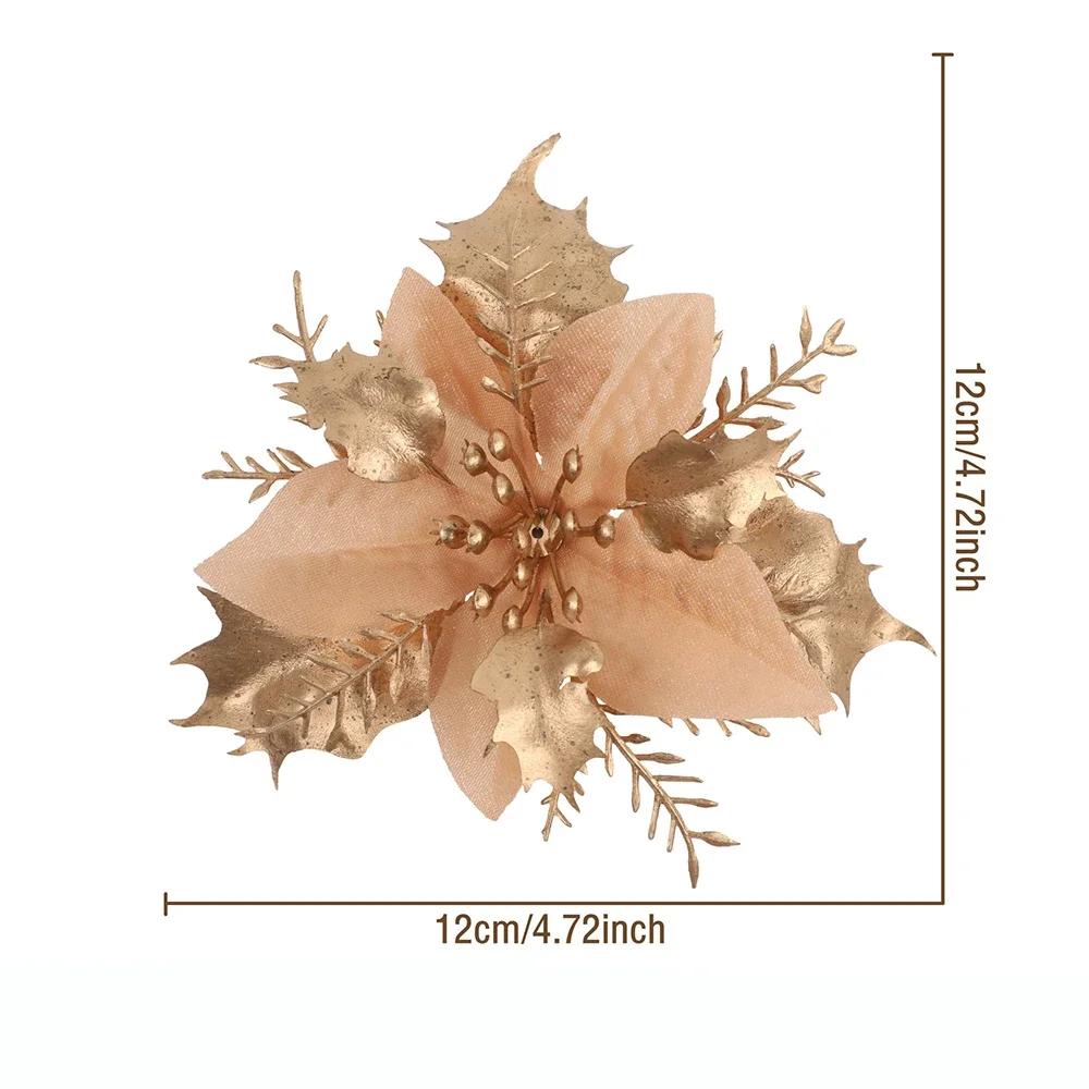 Artificial Flowers Christmas Decor Xmas Tree Ornaments For Home Decor Fake Flower Navidad New Year  Party Supplies