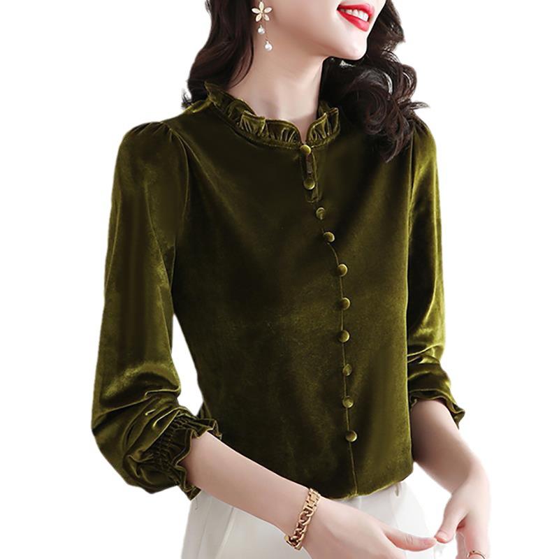 Spring Autumn Winter Velvet Middle Age Mom Top Slimming Women Outerwear Inner Wear Base Layer