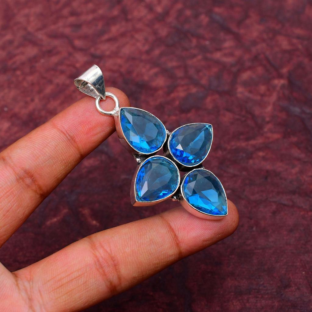 Awesome Blue Topaz Gemstone Pendant: 925 Sterling Silver Handmade Pendant Necklace Jewelry