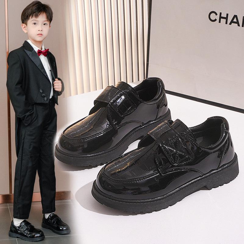 Boys' Spring and Autumn Leather Shoes Fashionable Soft-soled Black Medium and Large Children's Elementary School Campus Performance Shoes