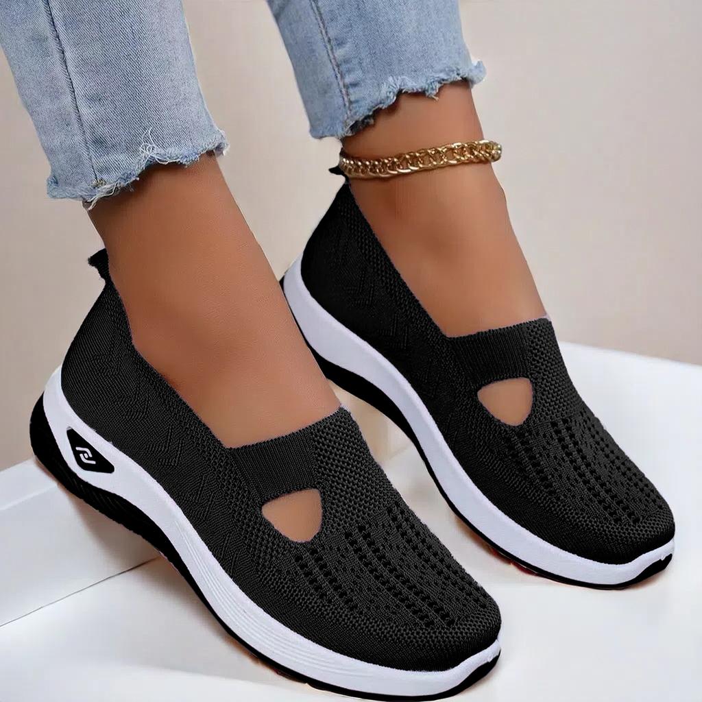 Andningsbara Mjukbottnade Skor för Medelålders och Äldre Mödrar, Enstegs Slip-on Damskor i Tyg