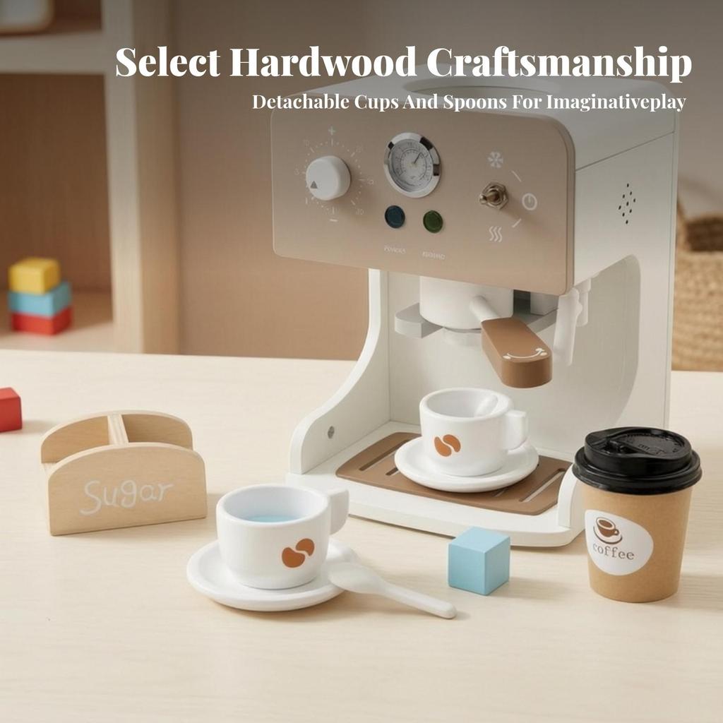 Wooden Coffee Machine Toy Long-Lasting with Accessories