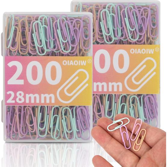 Macaron Colored Paper Clips 400 PCS Small Size Paper Clip 1.1 Inch (28mm) 2 Boxes of 200 PCS Each PaperClips Suitable for Office School Paperwork and