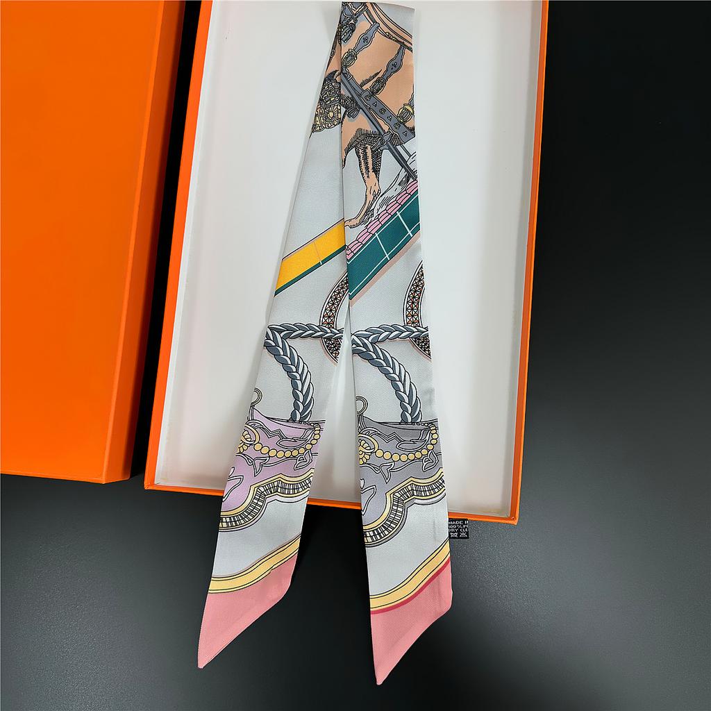 Gorgeous Saddle Twill Silk Scarf Women Fashion Scarf Luxury Skinny Bag Scarves Brand Design Foulard  Neckerchief Hair Headband