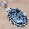 Pendant Snowflake Obsidian Gemstone Valentine'Day Gift Silver Jewelry 2.25"