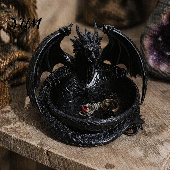 Cooles Tischornament 3D-gedruckter Drache Aufbewahrungsschale für Schmuck Schlüssel, Dekorativer Desktop-Organizer mit Gothic-Schlüsselschale Detaillierte Fantasy-Schuppen