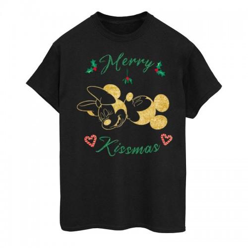 Disney Womens/Ladies Mickey Mouse Merry Kissmas Cotton Boyfriend T-Shirt
