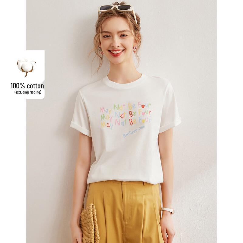 Women s Pure Cotton Letter Print Short-Sleeve T-Shirt S