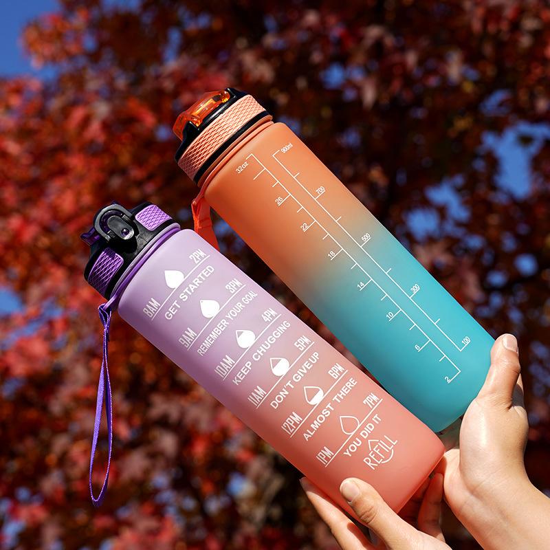 1L Water Bottle Roomy Fitness Athletic Water Bottle with Time Marker Lightweight To Carry Outdoor Activity Travel Drinking Bottle Drinkware