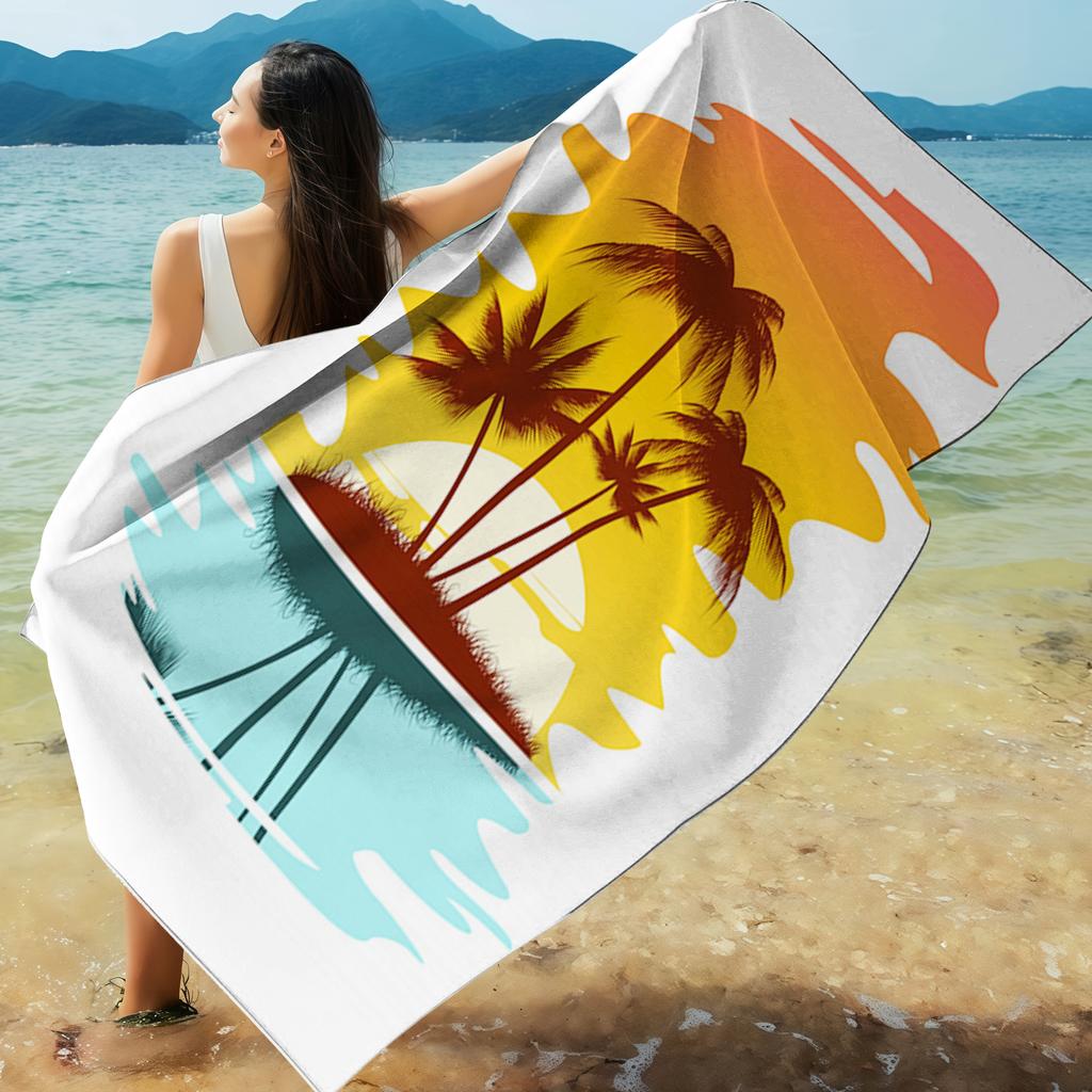 Oversized Microfiber Beach Towel Quick Dry Lightweight Soft Pool Towel for Adults, Colorful Palm Tree Print Towel for Travel