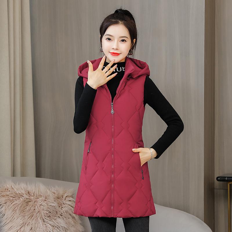 2024 autumn and winter new removable hat vest women's Korean version slim fit medium and long vest women's sleeveless cotton-padded coat tide