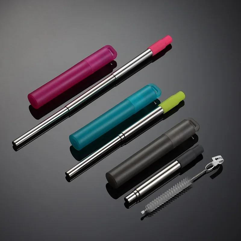 Telescopic Foldable Steel Straw Reusable Metal Drinking Straw with Storage Case Brush for Birthday Party Milk Juice Drinks