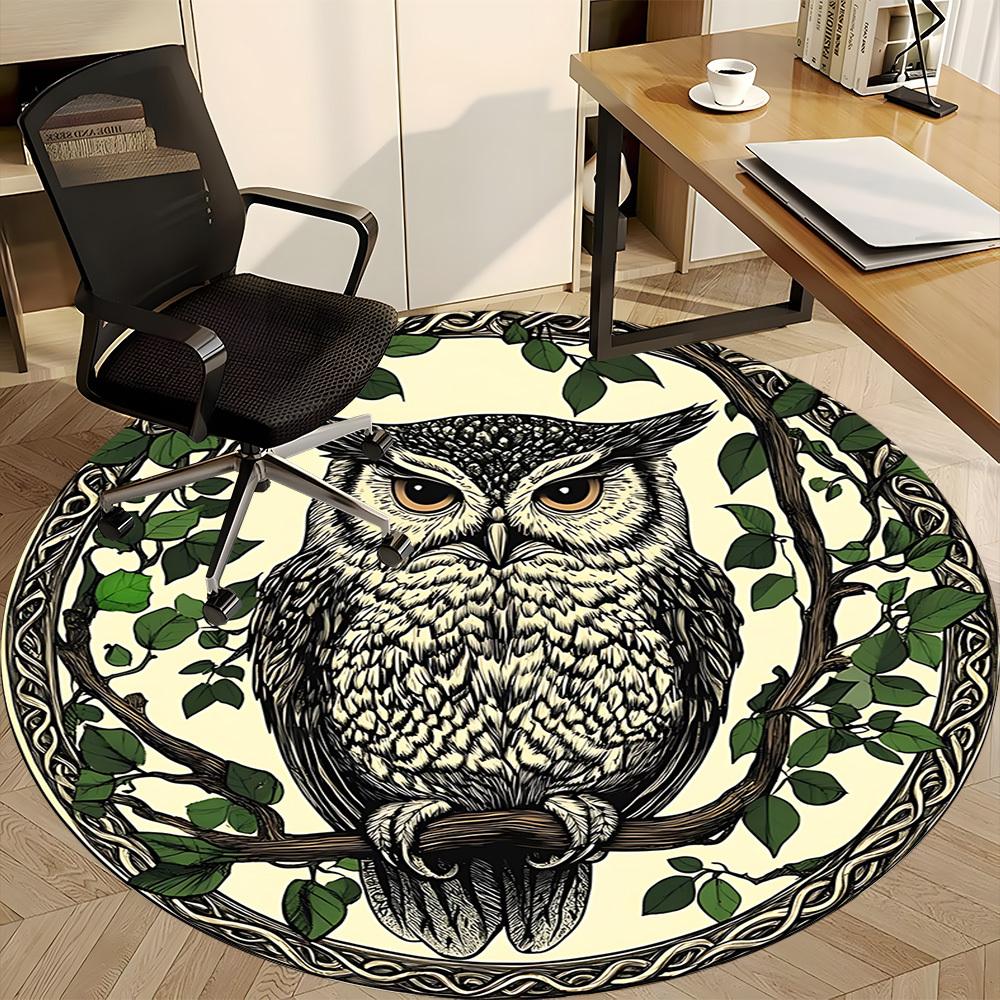 1pc Owl Illustration Chair Carpet for Office, Round Non-Slip Durable Large Size Office Carpet, Suitable for Office, Beautiful Decoration