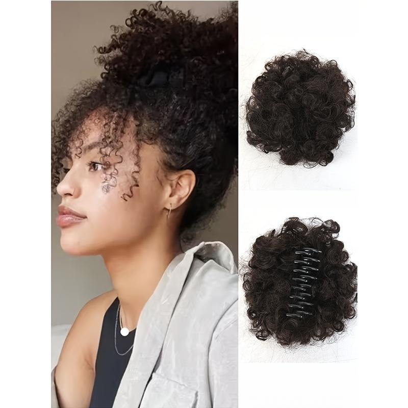 Synthetic Afro Puff Ponytail Kinky Curly Hair Bun Piece with Clips In Updo Extensions for Black Women