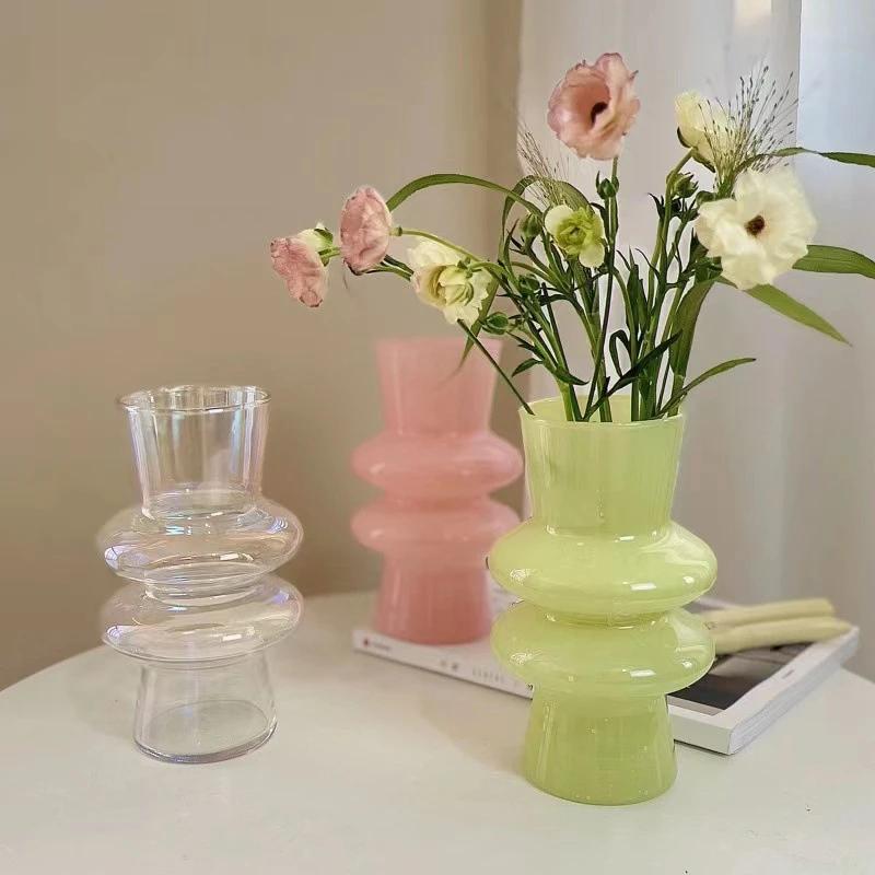 Glass Flower Vase Decoration Household Modern Decorative Vases Hydroponics Plant Bottle Multicolor Flower Plants Desktop Ornament