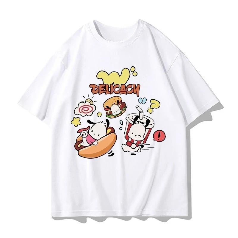 Mini New Pochacco Cartoon Tshirt Summer Sanrio Surround Womens and Unisexs Cotton Tshirt YK Loose Casual Short Sleeve Top