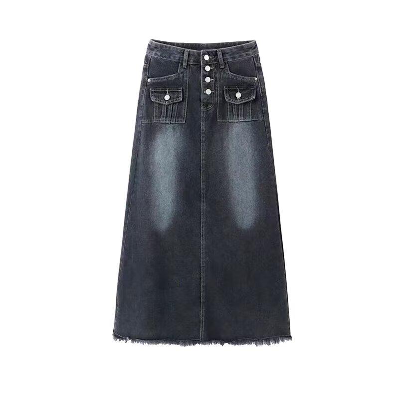 2024 Slim High-Waist A-Line Denim Skirt for Women - Spring & Autumn Collection