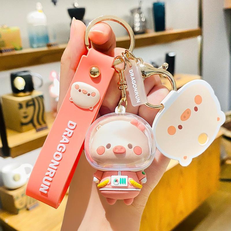 Astronaut Pig Yellow Keychain Adorable Silicone Space Pig Accessory Key
