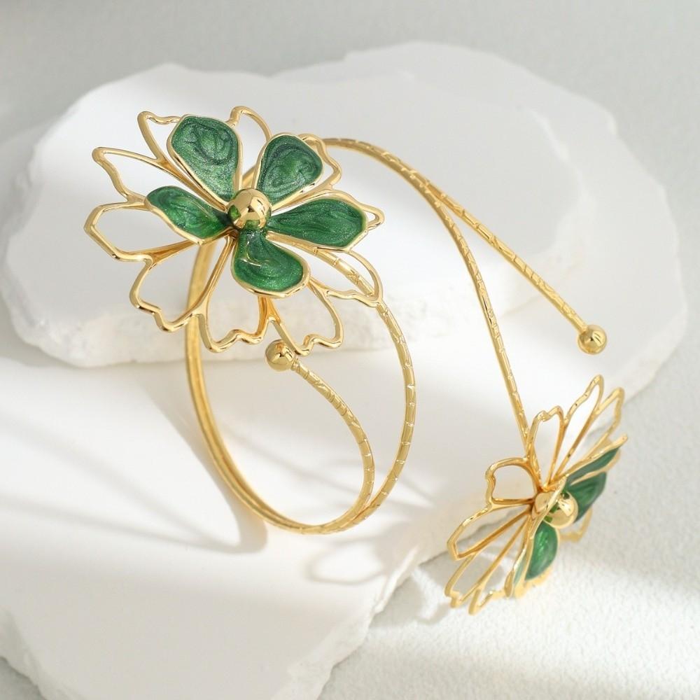 Enamel Glaze Open Arm Bangle Adjustable Armband Elegant Flower Bracelet  Arm Accessories