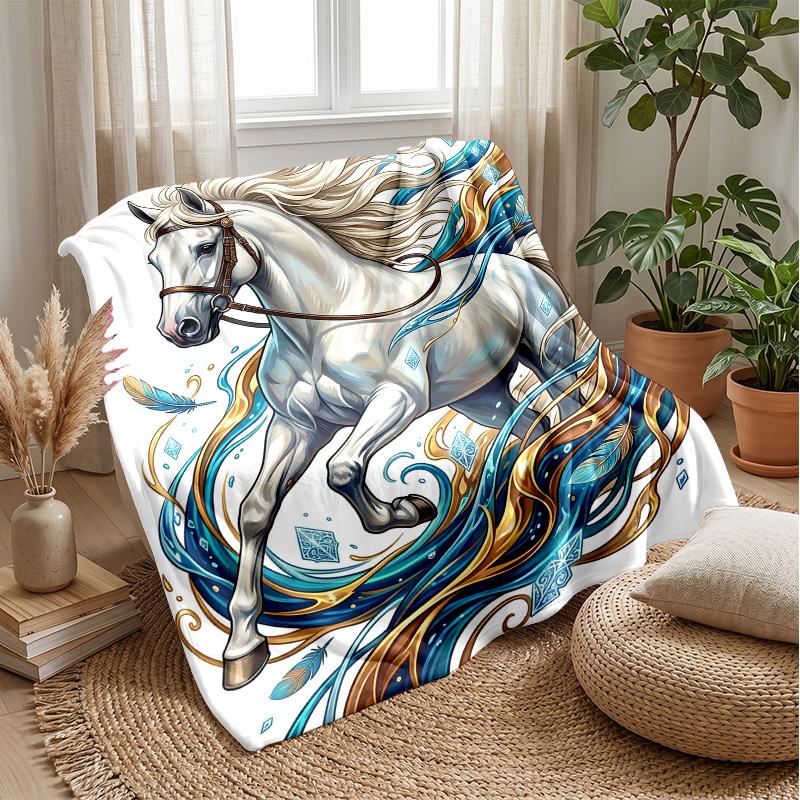Ethereal Horse Symphony Theme Blanket Lightweight Warm Flannel Blanket Decorative Throw Blanket for Home Decoration