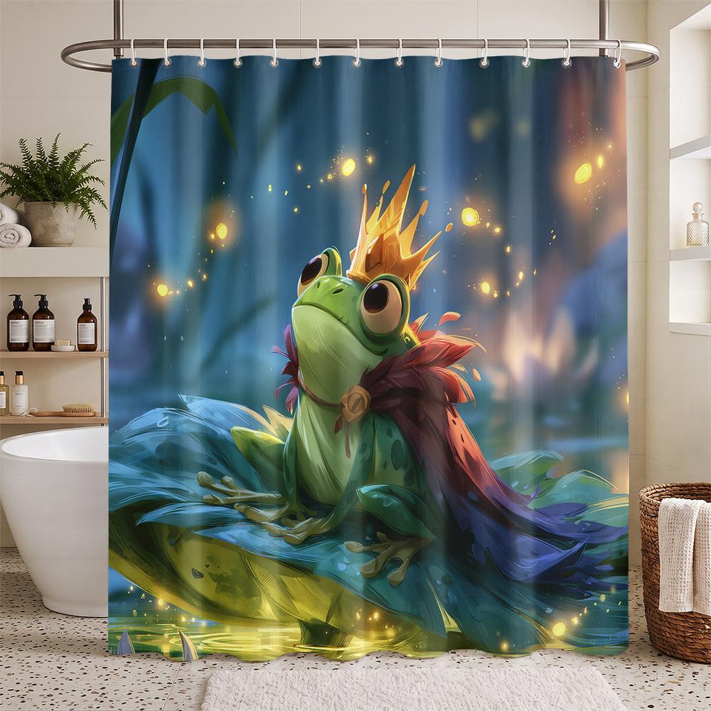 Vibrant Frog King Fantasy Shower Curtain Waterproof Bathroom Decor Tropical Jungle Scene Art Print