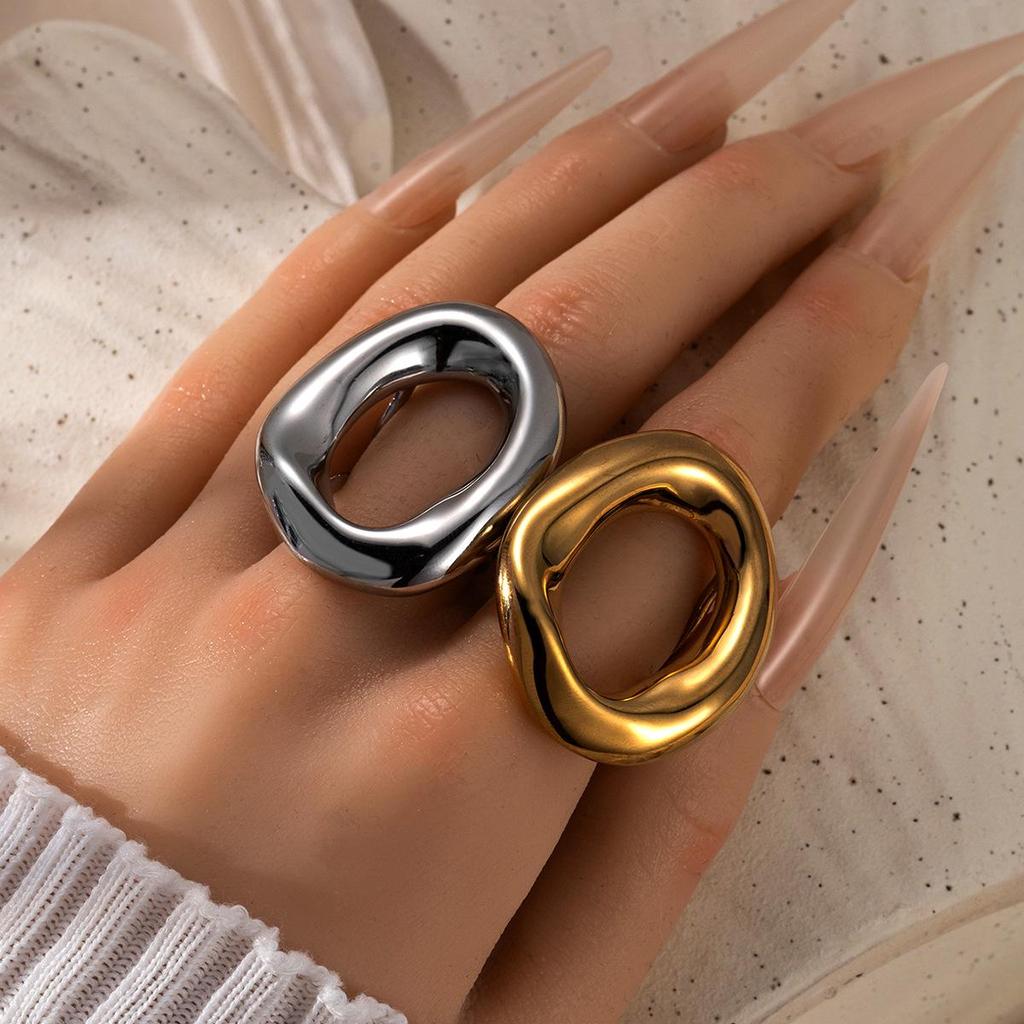Stainless Steel Thick Geometric Open Ring for Women - Personalized and Irregular Design