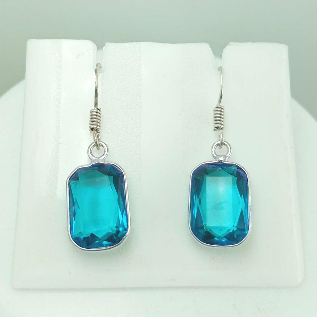 Boucles d'oreilles à crochet plaqué argent Sterling 925, topaze bleue de londres, bijoux pour femmes WHE-E29