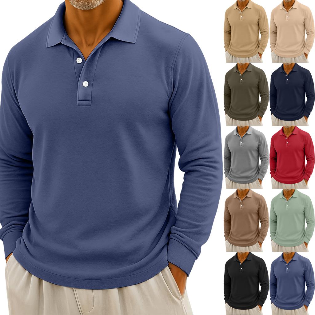Men's Casual Solid Color Button Long Sleeve Top