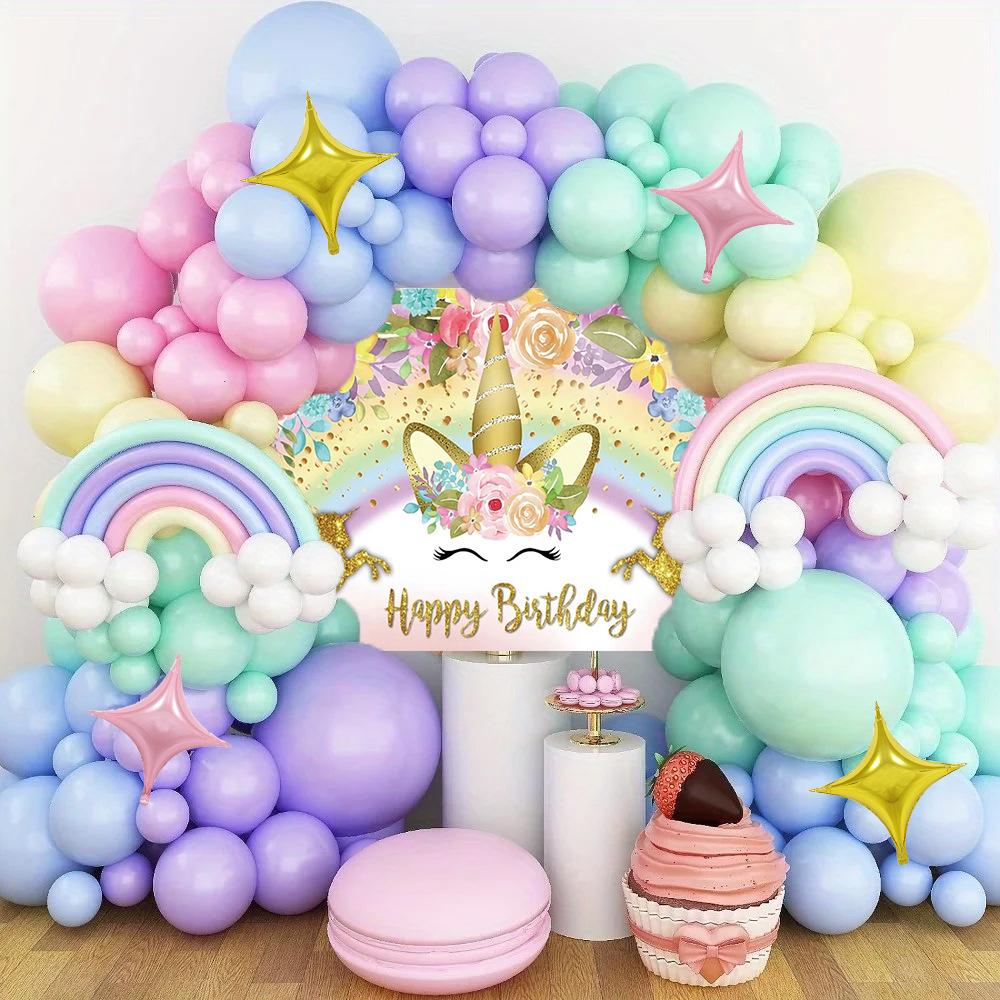 Ballonkettenset Einhorn Hintergrundtuch Szenenarrangement Kindergeburtstagsfeier Ballondekoration Ballon