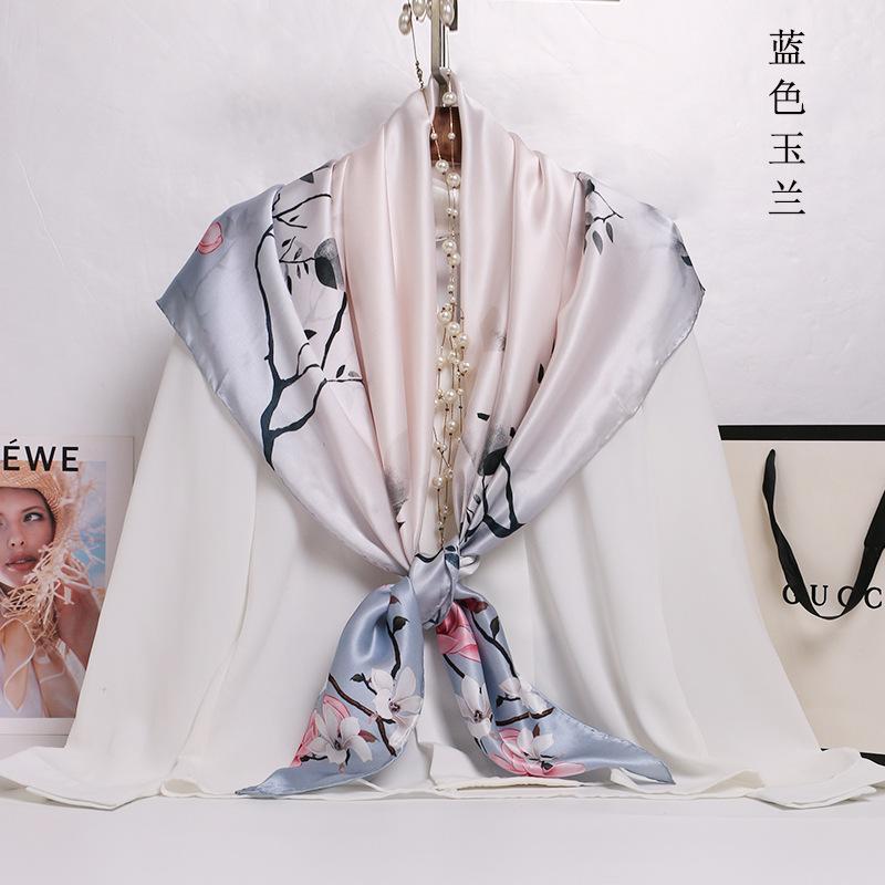 Hot Design 110*110cm 100% Silk Big Square Silk Scarves Fashion Floral Printed Shawl Sale Women Genuine Natural Silk Scarf Shawl