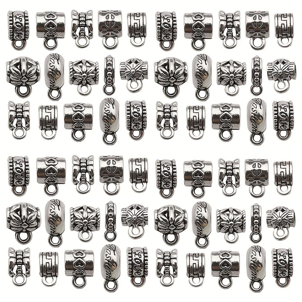 100Pcs Clasp Bail Beads Charms Bail Tube Beads, Loose Spacer Bead Hanger Charm For Jewelry Making DIY Necklace Bracele