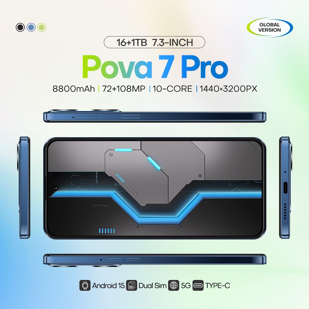 Pova7 Pro Phone: 16+1TB Memory, 7.3" HD Screen, Cross-Border Exclusive.