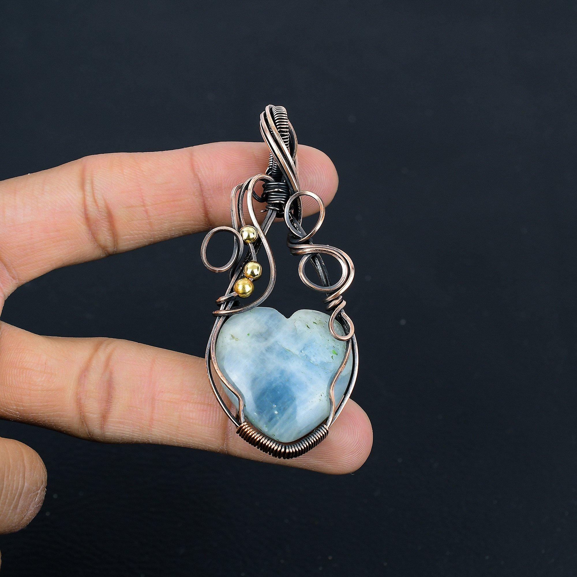 

Кулон из лунного камня, обернутый медной проволокой 999 пробы, кулон из драгоценного камня ручной работы, подарок для мамы, антикварное украшение 2.55 Inches