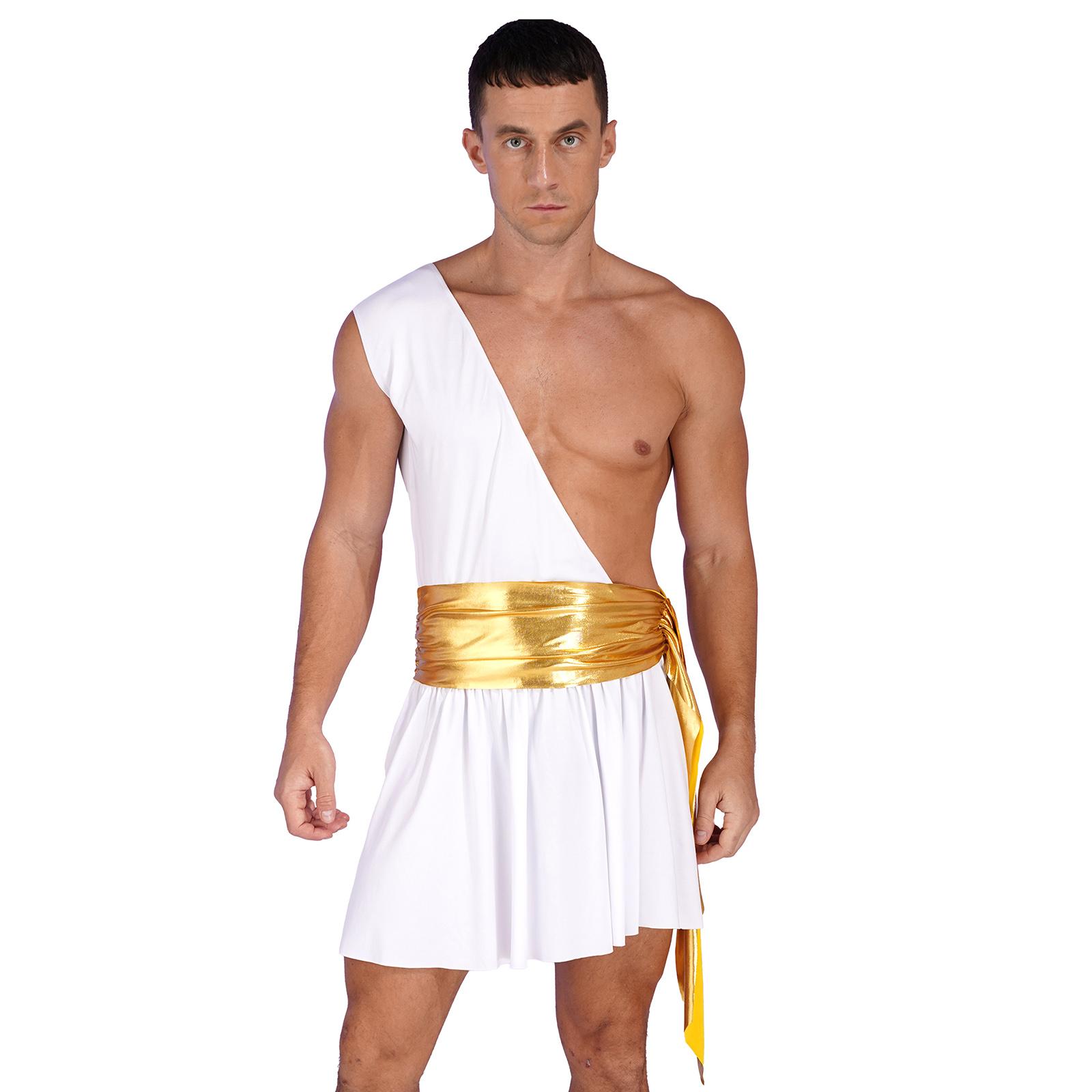 Costume Homme Toge Dieu Grec Ancien Gladiateur Empereur Romain Une Épaule Sans Manches Robe Halloween Médiéval Guerrier Déguisement M