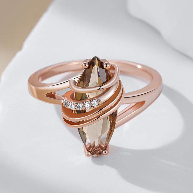Fashion Brown Natural Zircon Vintage Ring For Women Unique Geometry  Rose Gold Color High Quality Daily Jewelry