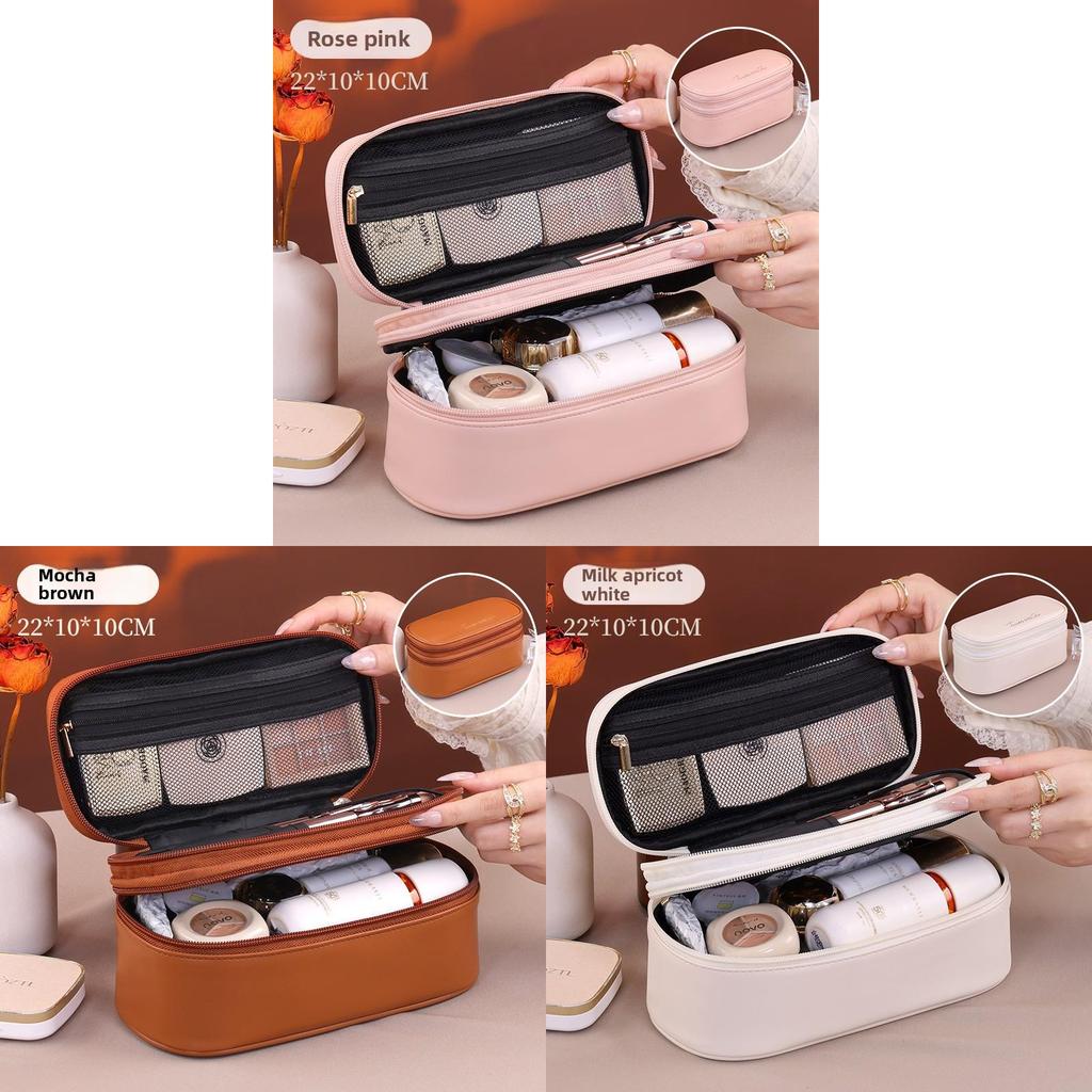 Pu Material Double Layer Makeup Bag With Waterproof Design For Travel And Daily Use