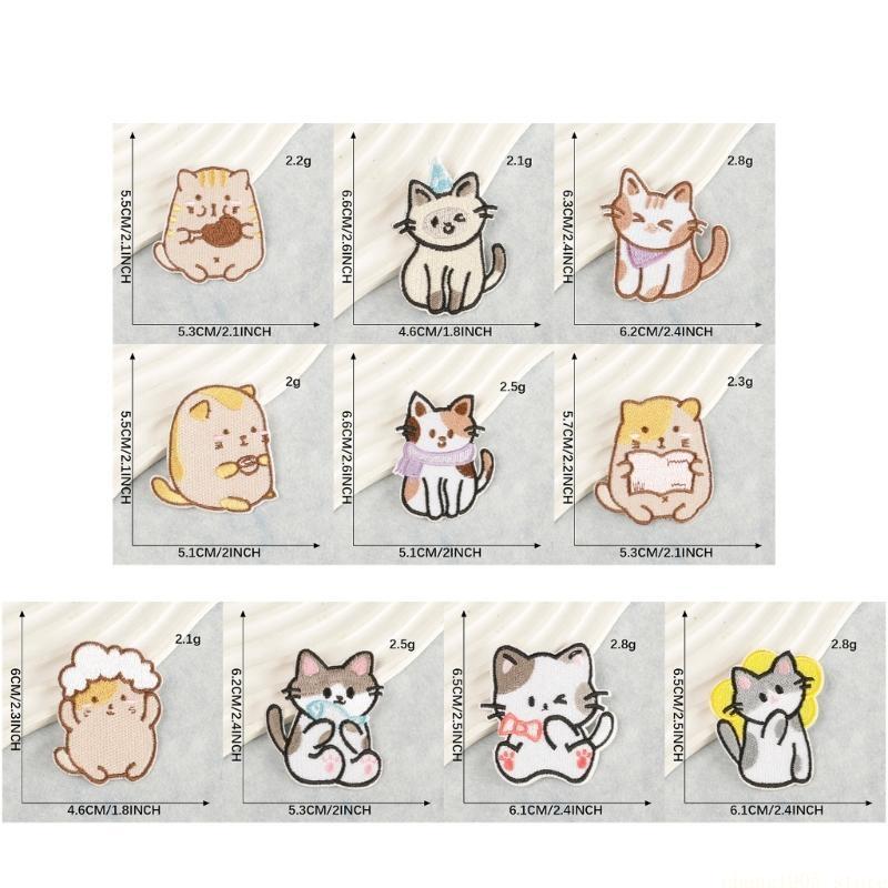 QX2E 10 Pcs Cartoon Cats Applique Patches Embroidery Patches Iron On Patches Embroidered Patches Animal Sew On Patches