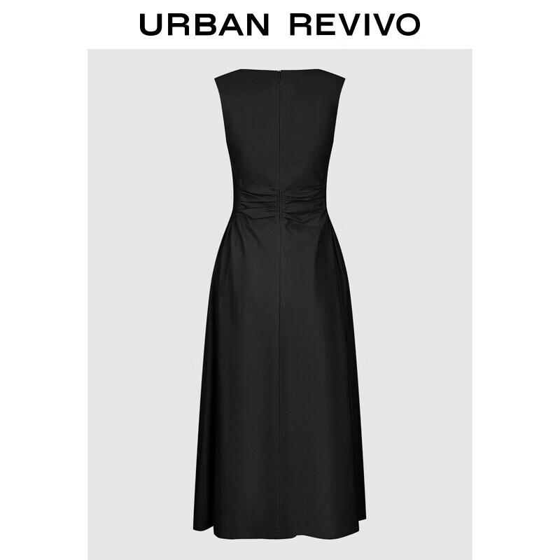 UR 2026 Spring Women's U-Neck Pleated Waist A-Line Dress
