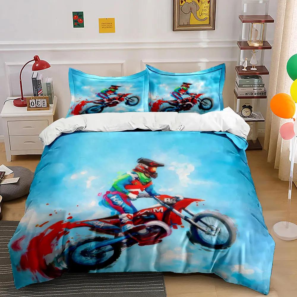 Motocross Decor Set Adventure Bedding Set with 1 Duvet Cover 2 Pillowcases Single Double King Queen Gift