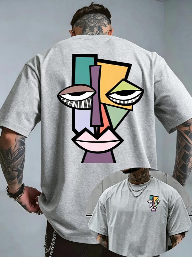 2026 Abstract Cubism Face Graphic T Shirt Unisex Crew Neck Short Sleeve Streetwear Tee