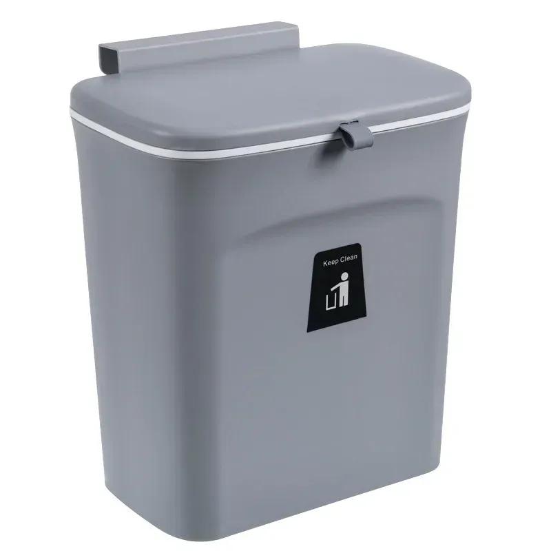 7L / 9L Wall Mounted Trash Can Bin with Lid Waste Bin Kitchen Cabinet Door Hanging Trash Bin Garbage Car Recycle Dustbin Rubbish