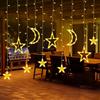Star Moon Curtain String Lights, USB Powered LED Fairy Lights, Warm & Colorful Lighting, Christmas Ramadan Bedroom Holiday Party Decor