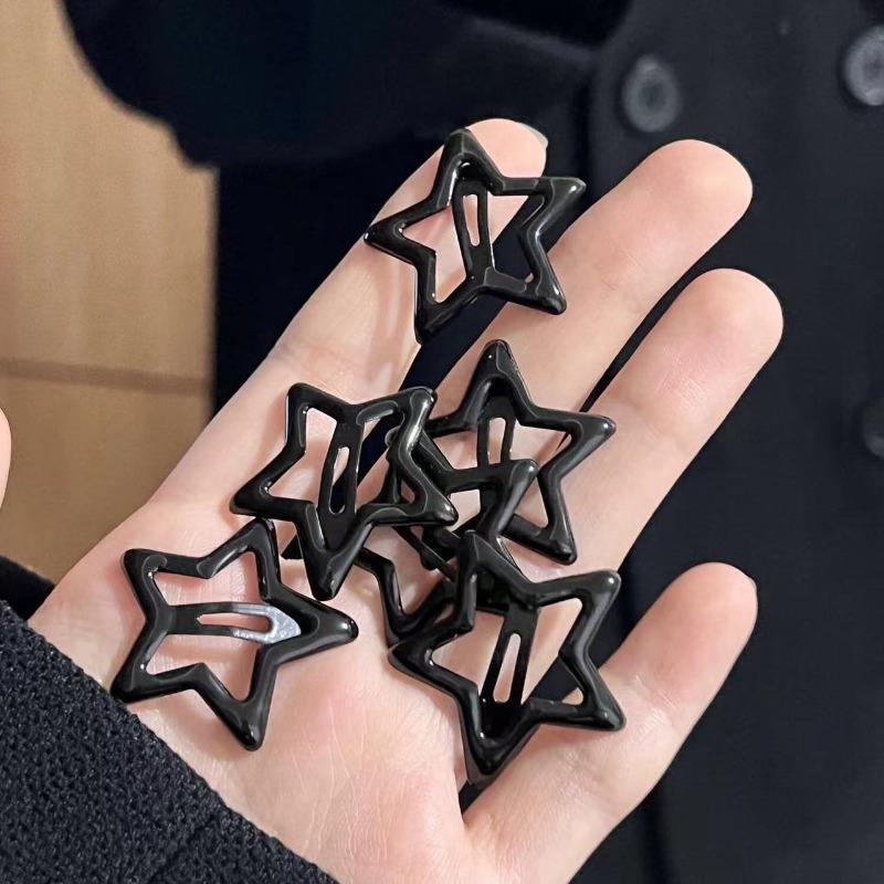 10pcs Girls Black and Grey Star Bobby Pin Hairpin Cool Charm Metal BB Hair Clips For Woman Pentagram Harajuku Headwear Accessories