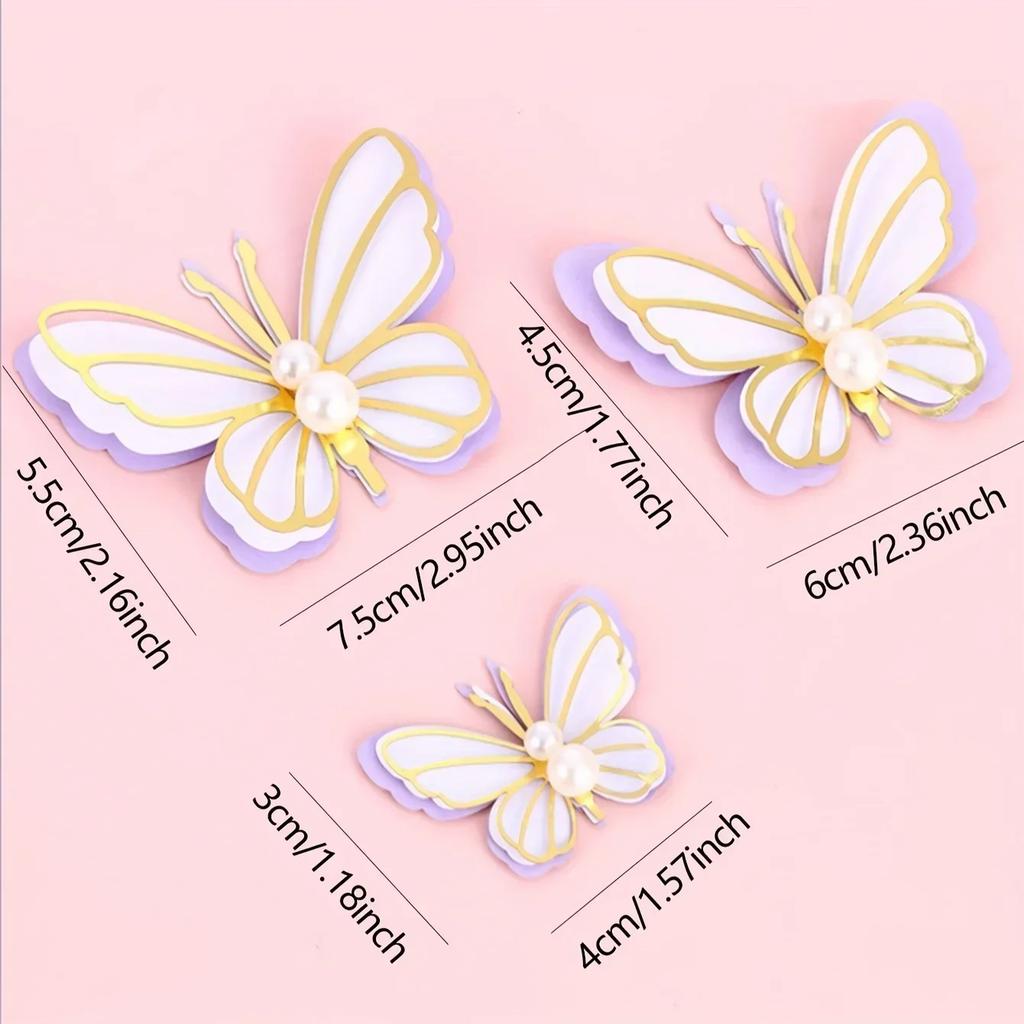 3-9pcs Dessert Cake Decor Butterfly Stamping Gold Butterfly Cake Toppers Princess Girl Wedding Happy Birthday Party Decor