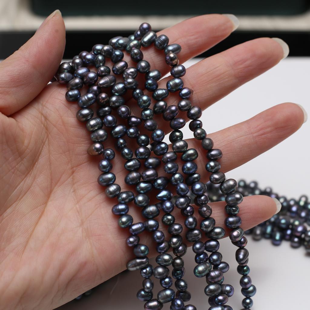 1String, Black Natural Freshwater Pearls, Handmade Top Sided Drilled Hole Pearl Beads for Jewelry Making DIY Crafts (Beads 5-6mm, Length 36cm)