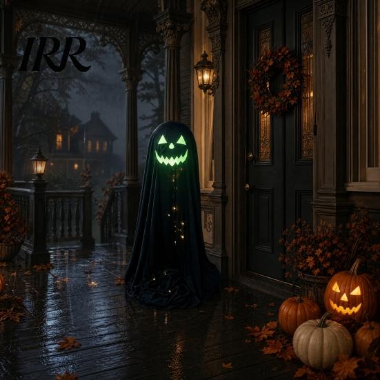 Ghost Wall Hanging Halloween Decoration for Outdoor, Large Light Up Standing Ghost, Festive Decorations Adjustable Spooky Black Decor Porch, Yard Lawn