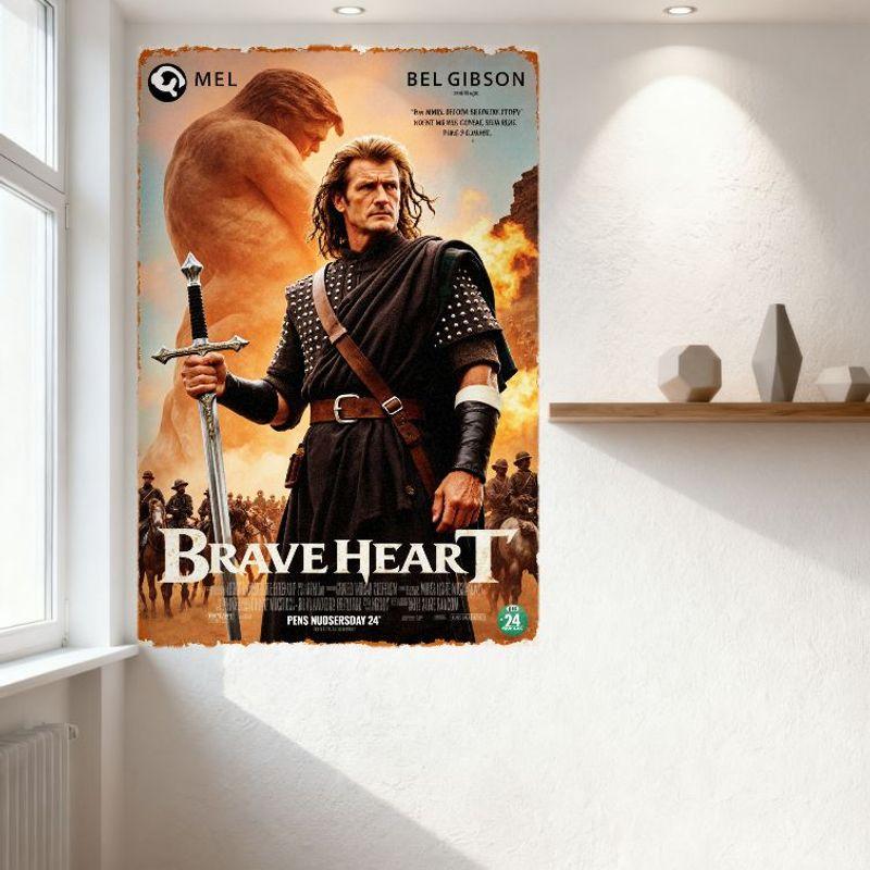Braveheart Mel Gibson Film Metallplåtskylt Vintage Episkt Slagsposter Väggkonst för Hem Bar Man Cave Dekoration